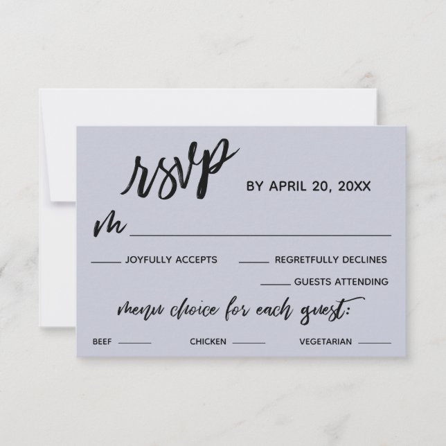 Casual Handwriting Menu Choice Dusty Blue RSVP (Front)