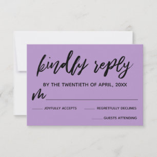 Casual Handwriting Purple Wedding RSVP Card