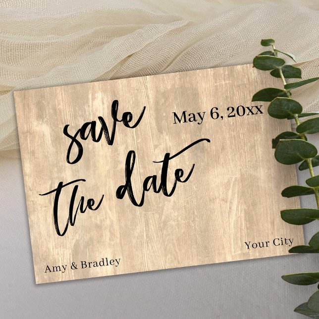 Casual Handwriting Rustic Wood Wedding Typography Save The Date (Creator Uploaded)