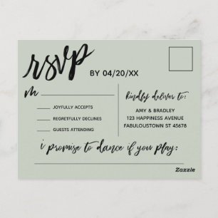 Casual Handwriting Sage Green RSVP Song Request Postcard