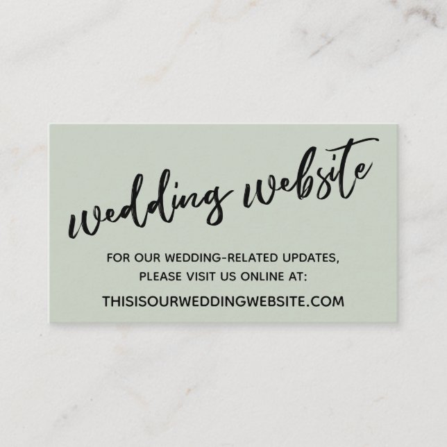 Casual Handwriting Sage Green Wedding Website Enclosure Card (Front)
