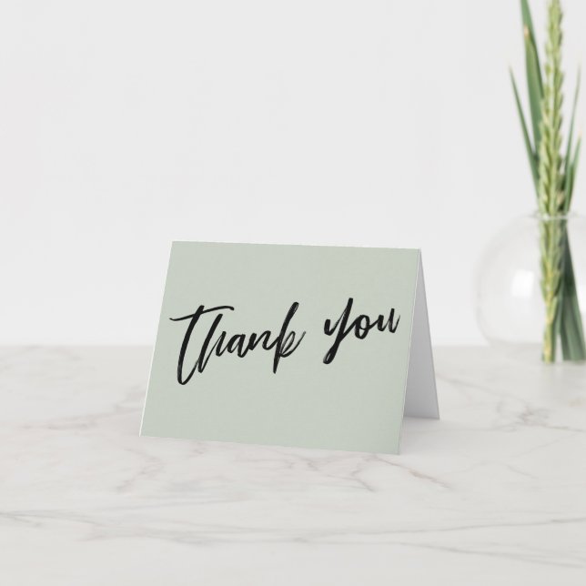 Casual Handwriting Simple Sage Green Wedding Thank You Card (Front)