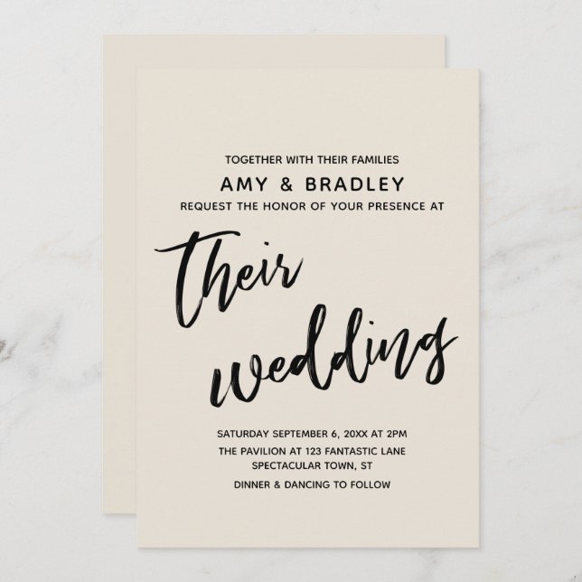Casual Handwriting Simple Typography Wedding Cream Invitation (Front/Back)
