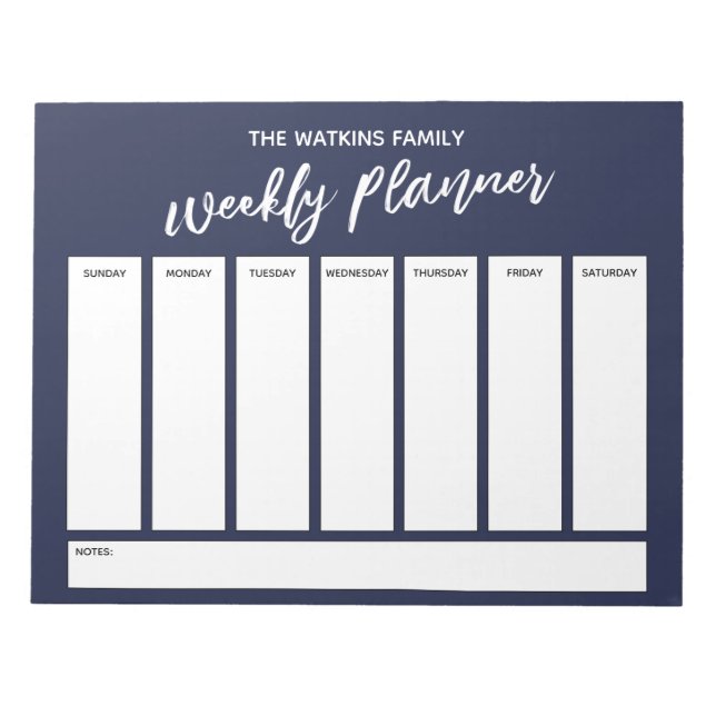 Casual Handwriting Simple Weekly Planner, Navy Notepad (Front)