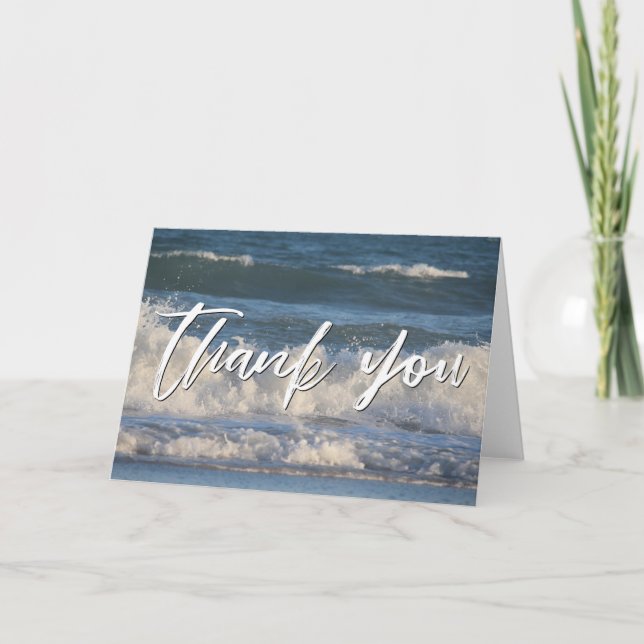 Casual Handwriting Thank You Crashing Ocean Waves Card (Front)