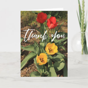 Casual Handwriting Thank You Red & Yellow Tulips Card
