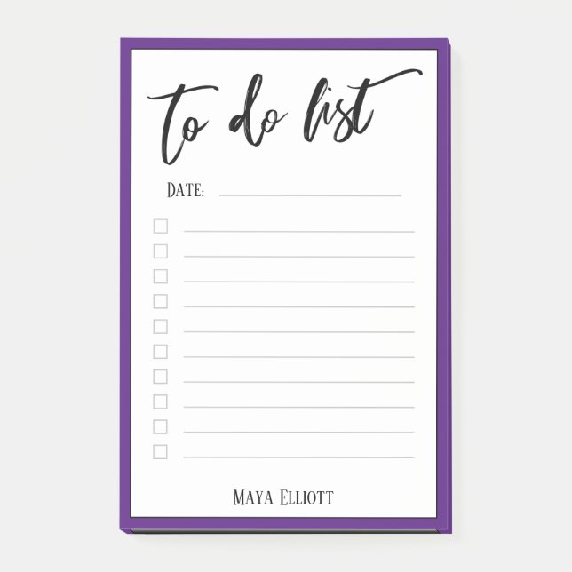 Casual Handwriting To Do List Purple and White Post-it Notes (Front)