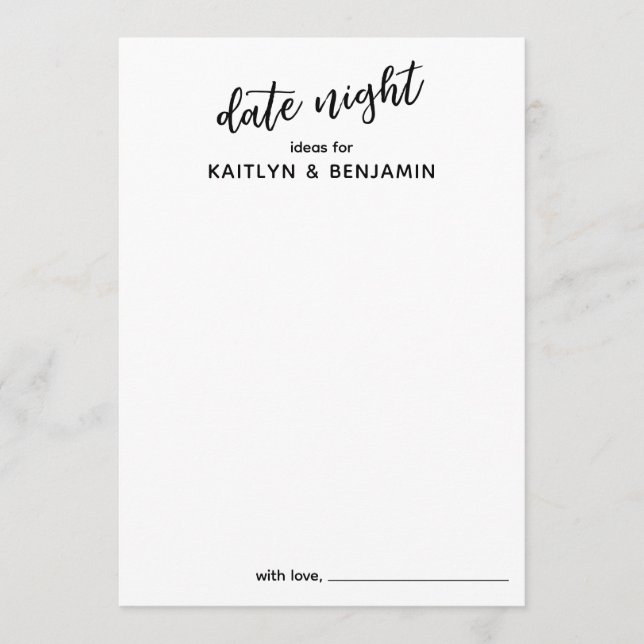 Casual Handwriting Typography Date Night Ideas Advice Card (Front)