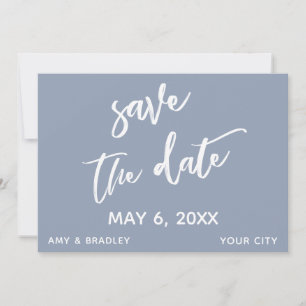Casual Handwriting Typography Dusty Blue Wedding Save The Date