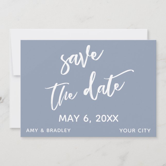 Casual Handwriting Typography Dusty Blue Wedding Save The Date (Front)