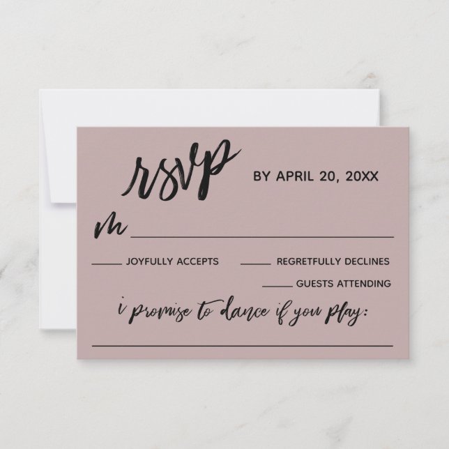 Casual Handwriting w/ Song Request Dusty Rose Pink RSVP Card (Front)