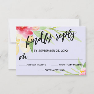 Casual Handwriting Watercolor Flowers Lavender RSVP Card