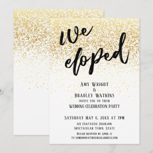 Casual Handwriting We Eloped Gold Confetti Invitation