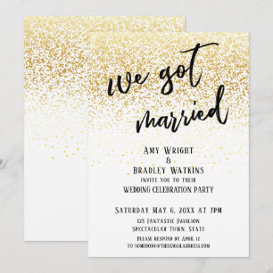 Casual Handwriting We Got Married Gold Confetti Invitation