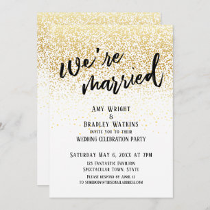 Casual Handwriting We're Married Gold Confetti Invitation