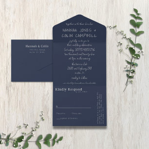 Casual Handwritten Typography Silver & Navy All In One Invitation