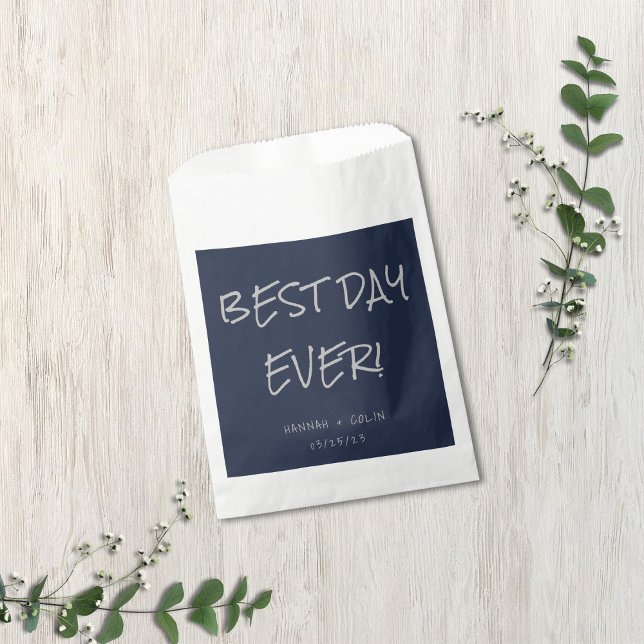 Casual Handwritten Typography Silver & Navy Favour Bag (Creator Uploaded)