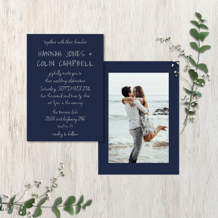 Casual Handwritten Typography Silver & Navy Invitation