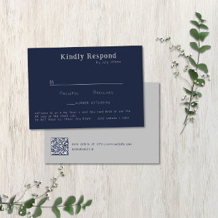 Casual Handwritten Typography Silver & Navy RSVP Card