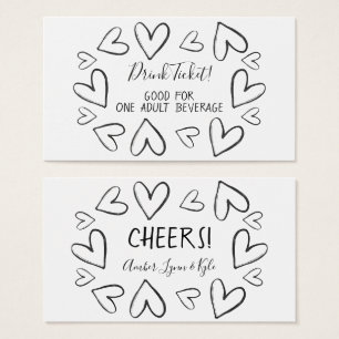 Casual Hearts. Black on White Drink Tickets