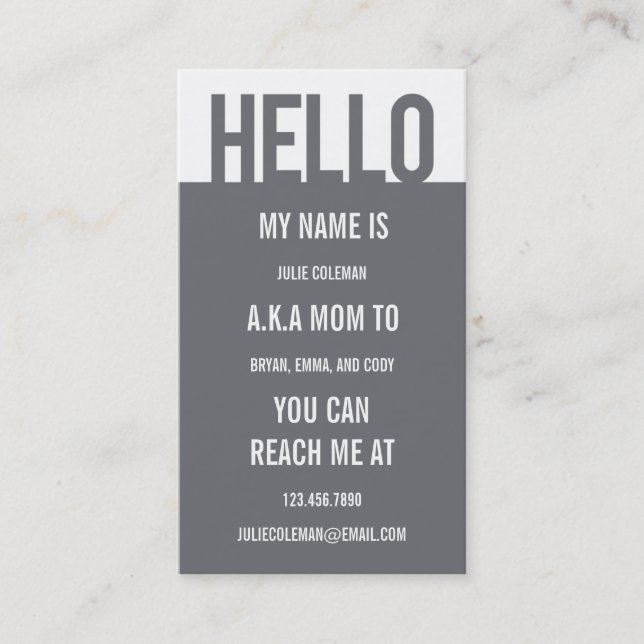 Casual Hello Mommy Card / Calling Card (Front)
