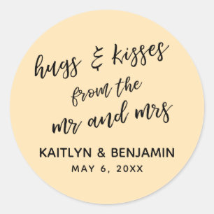 Casual Hugs & Kisses from the Mr and Mrs Peach Classic Round Sticker