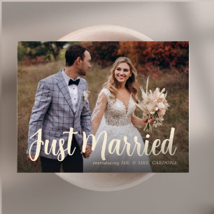 Casual Just Married Script Photo Announcement Postcard
