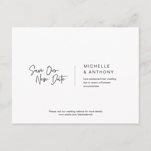 Casual Minimal, Save our new date, Postponed Postcard (Front)