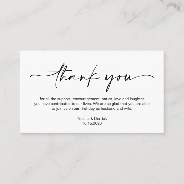 Casual Minimalist Black ink Pen, Wedding Thank you Enclosure Card (Front)
