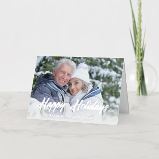 Casual Modern Script Happy Holidays Photo Foil Holiday Card