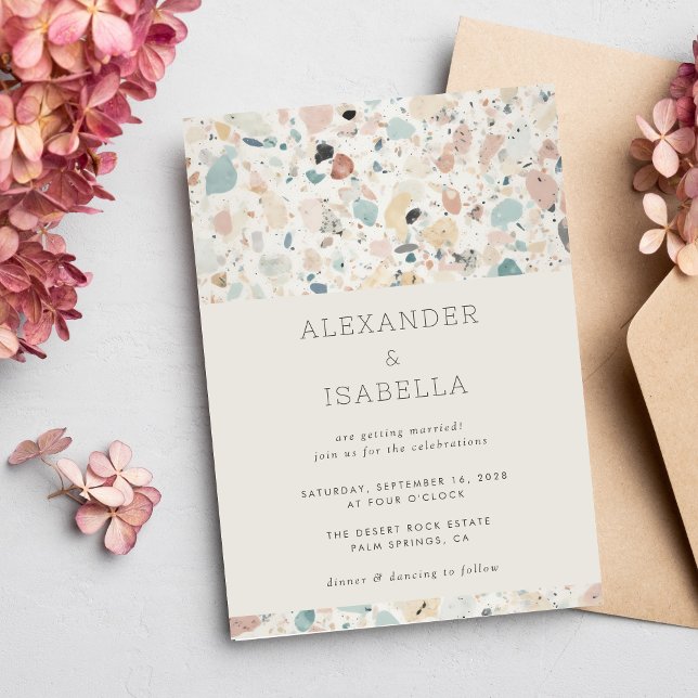 Casual Modern Terrazzo Pastel Colours Retro Weddin Invitation (Creator Uploaded)