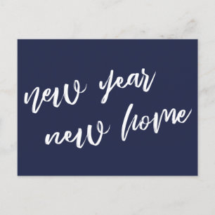 Casual Navy Blue New Year New Home Announcement Postcard