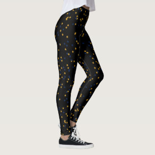 Casual Night Out Blue Gold Stars Leggings