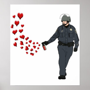 Casual Pepper Spray Cop with Hearts in Color Poster