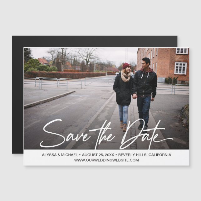 Casual Photo Wedding Save the Date Script Magnetic Invitation (Front/Back)