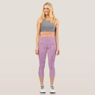 Casual Pink Corduroy Stripe Pattern Capri Leggings