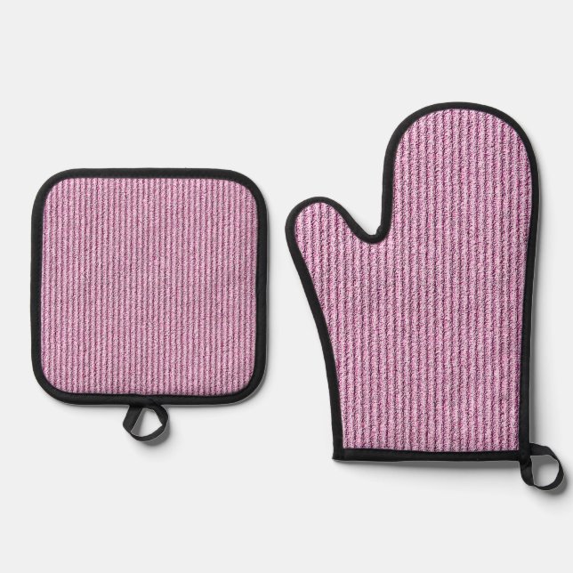 Casual Pink Corduroy Stripe Pattern Oven Mitt & Pot Holder Set (Front)
