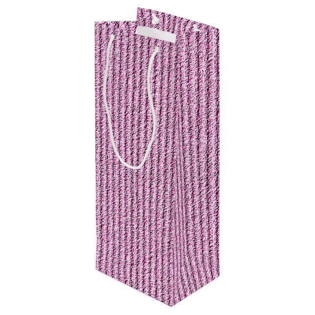 Casual Pink Corduroy Stripe Pattern Wine Gift Bag (Back Angled)