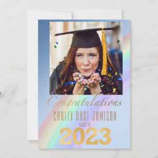  Casual Rainbow Watercolor Class of 2023 Photo Invitation