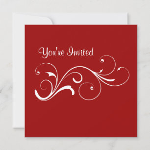 Casual Red Swirl Birthday Invitation