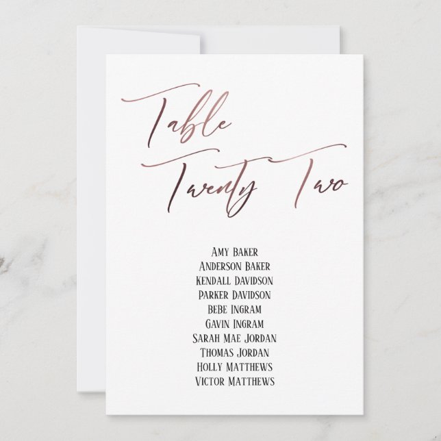 Casual Rose Gold Table Twenty Two Seating Chart (Front)