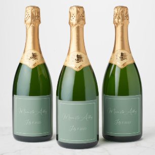 Casual Sage Green Simple Script Minimalist Wedding Sparkling Wine Label