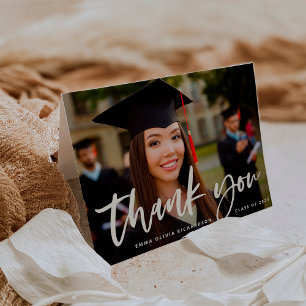 Casual Script and Graduation Photo Thank You Card