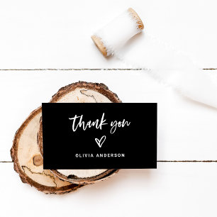 Casual Script and Heart Thank You Blank Back Business Card