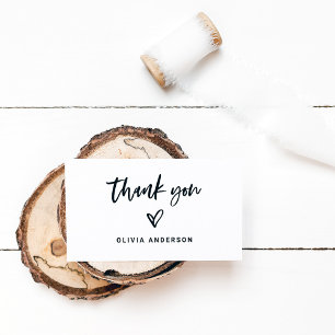 Casual Script and Heart Thank You Blank Back Business Card