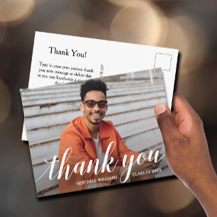 Casual Script and Photo Graduation Thank You Postcard