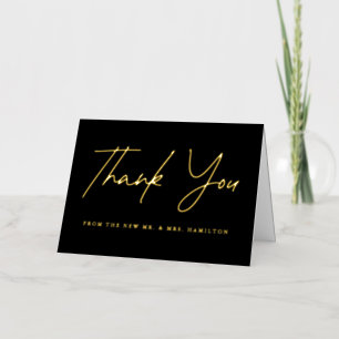 Casual Script Black and Gold Wedding Thank You Foil Greeting Card