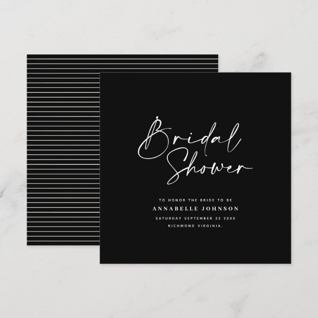 Casual script black and white bridal shower  save the date (Front/Back)