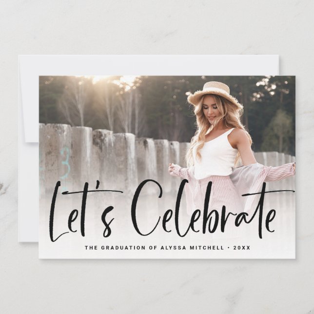 Casual Script Black | Two Photo Graduation Party Invitation (Front)