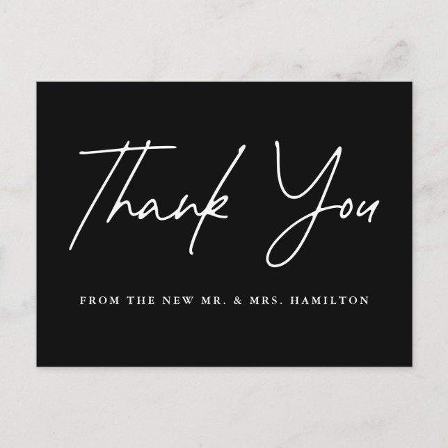 Casual Script Black Wedding Thank You Postcard (Front)